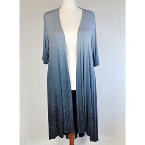 Vocal USA Duster Women Large Blue Ombre Rhinestone 3/4 Sleeve Langelook Bling